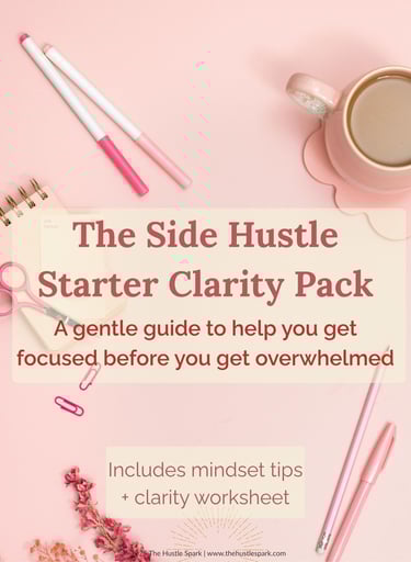 Cover image of the Side Hustle Starter Clarity Pack – a free 3-page guide to help beginners choose the right side hustle
