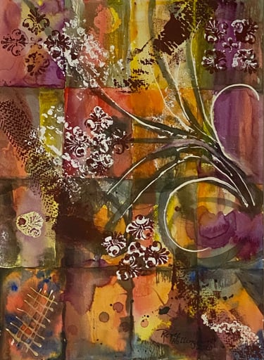 Multicolor rectangles with textures and swirls.
