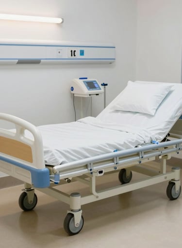 Ergonomic semi-fowler patient ward bed with reinforced CRCA frame.