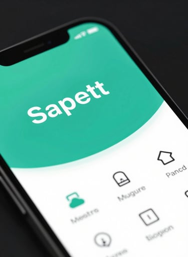 A detailed close-up of a mobile application interface showing clean typography and minimalist icons. The design features sophisticated teal gradients and sharp contrast, reflecting a high-end professional digital product.