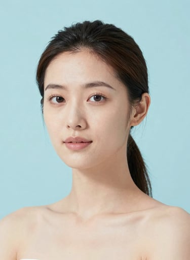 A serene portrait of a woman with natural light, high-definition quality, minimalist styling with a palette of #E0FBFC, clean and professional studio look.