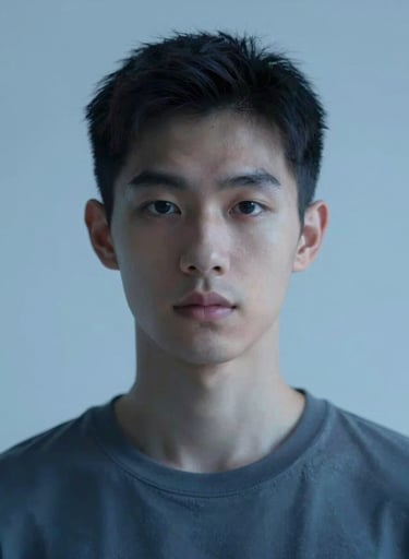 Avant-garde AI portrait showcasing artistic lighting and minimalist composition, featuring brand colors #1A202C and #3D5A80, ultra-high resolution.