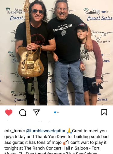 Erik Turner of Warrant, my son, Jasper, and me before the Warrant concert.