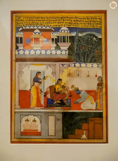 “Traditional miniature artwork displayed in the painting gallery of Mehrangarh Fort Jodhpur.”