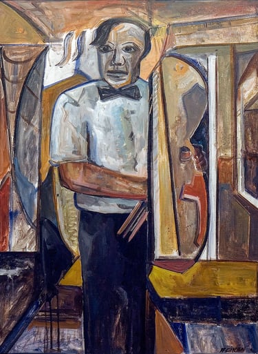 El camarero y la guitarra 2 (Picasso) óleo del artista pintor Argi Girón. Waiter Picasso oil painter