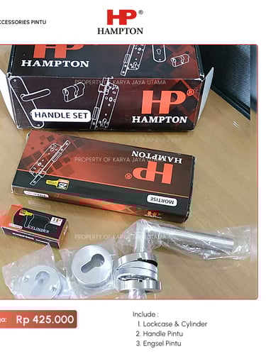 Set handle pintu, engsel, lock case merk Hampton