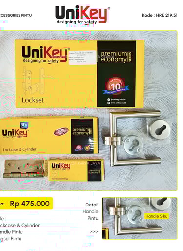 Set handle pintu, engsel, lock case merk Unikey