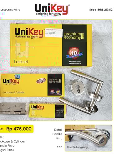 Set handle pintu, engsel, lock case merk Unikey