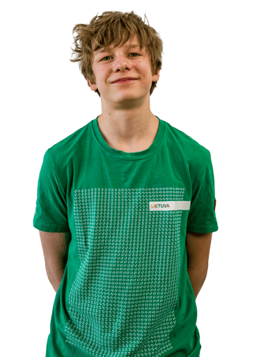 a boy in a green shirt 