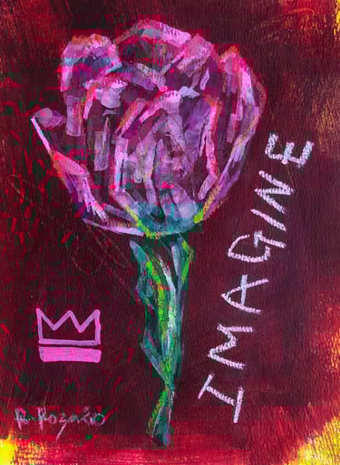 a painting of a flower with acrylic, color pencils and oil pastels on primed paper