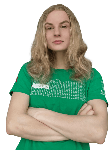 a woman in a green shirt