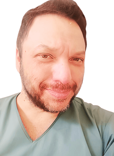 a man with a beard and a beard, smiling