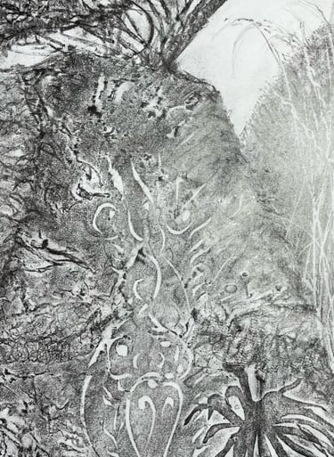 Peacock Garden graphite imprint detail
