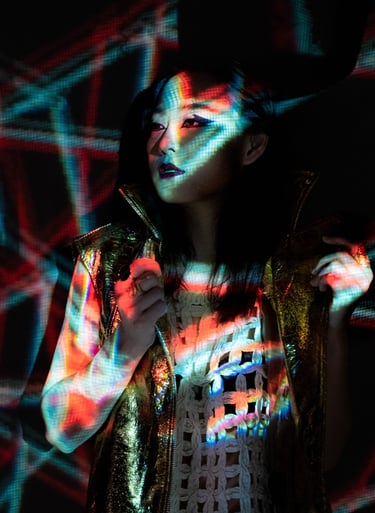 Fashion men/ woman portrait in a neon photography style - Blade runner Akira future dystopia