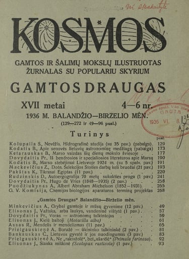 Kolupaila Nevezis 1936 m Kosmos zurnalo virselis