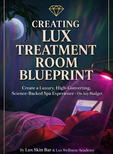 skincare and aesthetics course titled “Creating Lux Treatment Room Blueprint,” showcasing a client