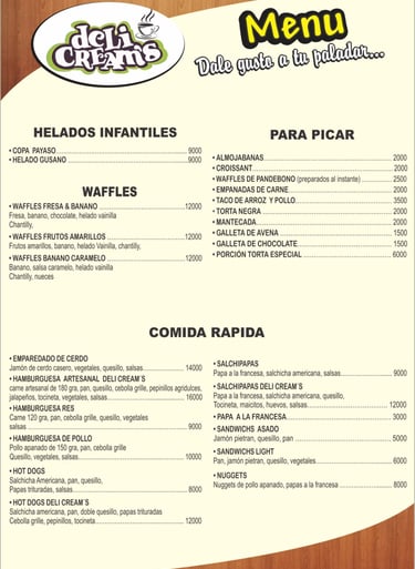 Menú cDelicream’s Coffee