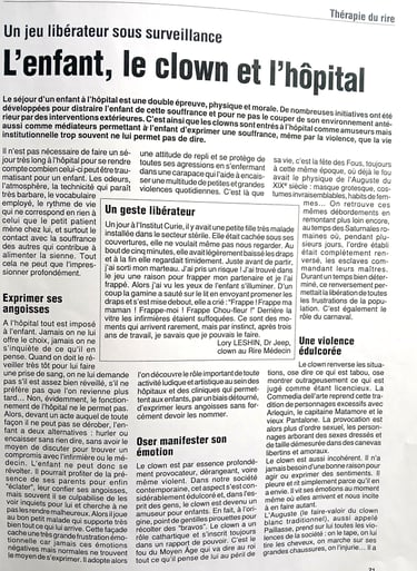 Page 1 de mon article dans Vous et votre Santé sur l'enfant, le clown et l'hôpital.