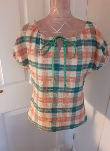 Green & Orange check cheesecloth style top