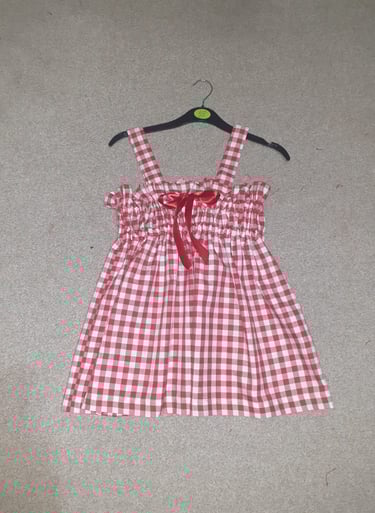 Red small check vintage dress