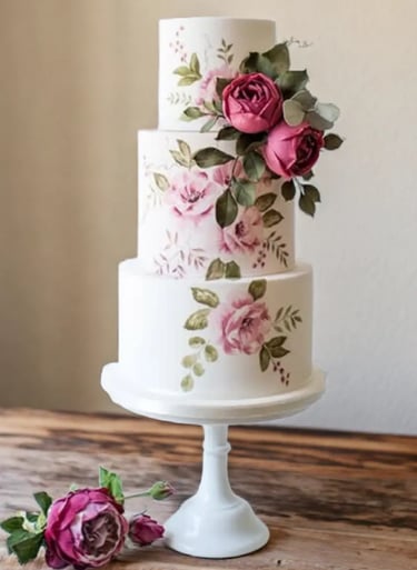 a cake with a flower on top of it, flower cake, painted cake