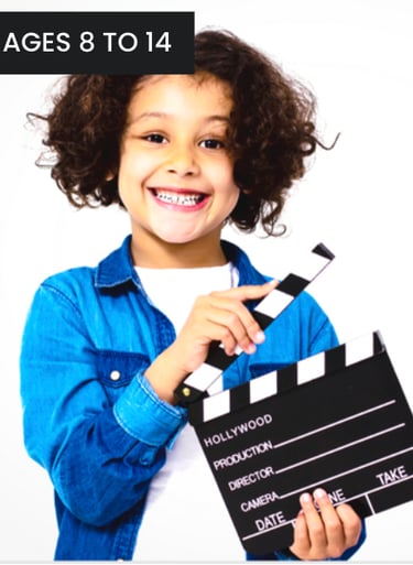 kid acting with production board