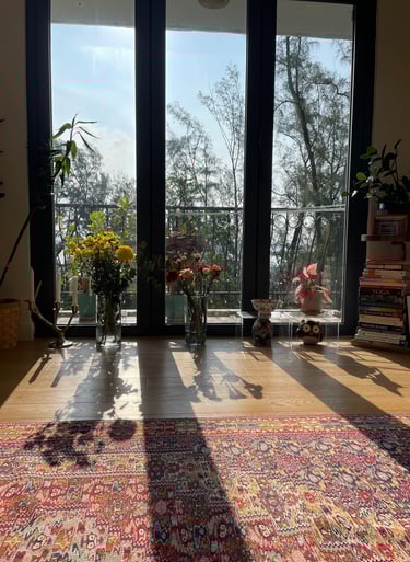 Flowers under sunlight in front of the window