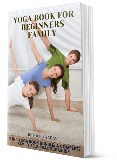 a child and her two parents doing yoga poses. Yoga book cover.