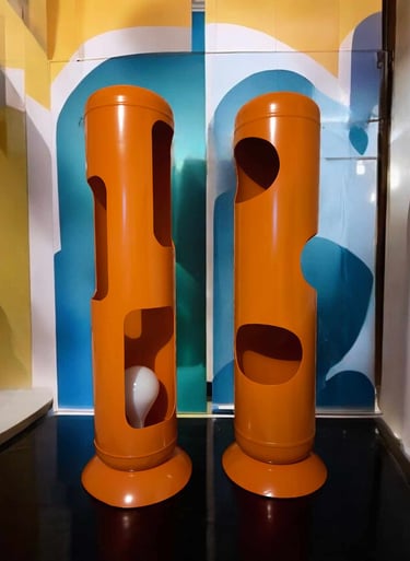 2 luminaires artisanaux en acier upcyclé collection Micö XXL orange pop