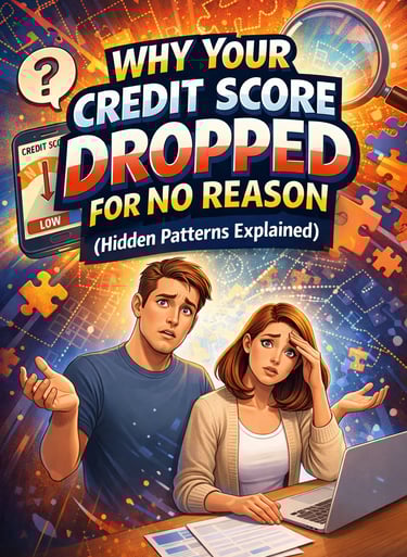 Bold, high-energy blog cover image with large, dynamic text reading “Why Your Credit Score Dropped f