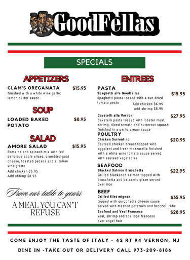 Goodfellas Restaurant Breakfast Lunch Dinner Italian Pizza