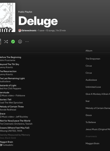 Spotify playlist for Deluge, the road to grievechronic revisionist