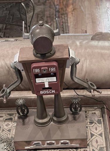 Talbotics robot sculpture at home in Westchester, New York.