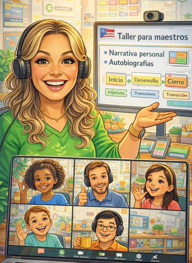 Maestra de CuriosaMenteCreativa ofreciendo talleres a maestra como facilitadora docente y disenadora curricular.