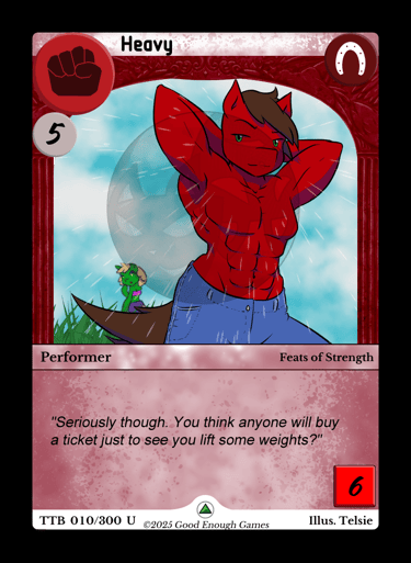 the Heavy Strength card featuring a muscular red stallion with brown hair posing with red frame