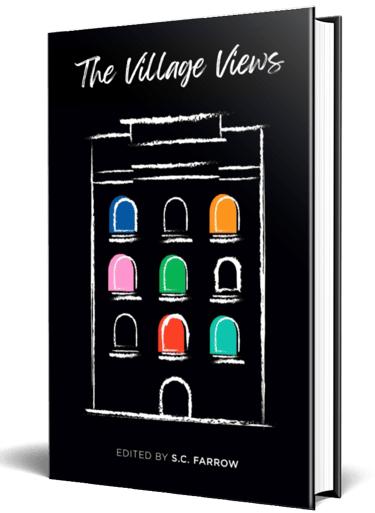 A black book cover featuring a stylised chalk outline of a multi storey apartment building with different coloured windows