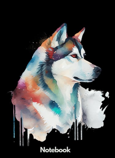 Husky watercolor on a black background