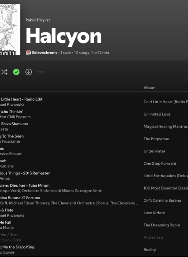 Spotify playlist for Halcyon, the road to grievechronic revisionist