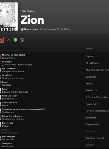 Spotify playlist for Zion, the road to grievechronic revisionist