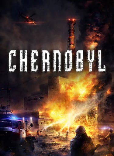 Someone looking at an explosion and firemen with firehoses in the Escape Room video game Chernobyl