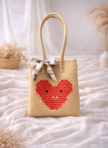 Tas anyaman karakter hati warna coklat handmade cocok untuk kado