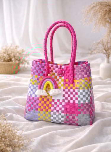 Tas anyaman jali jali warna pink rainbow premium berkualitas untuk souvenir dan hampers Craftvitas Indonesia