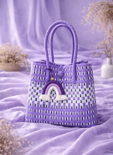 Tas anyaman jali jali plastik warna ungu lavender cocok untuk bingkisan dan hampers berbagai macam acara Craftvitas Indonesia