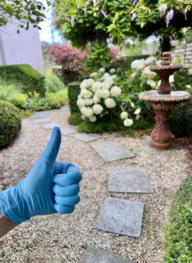 gardening job after cutting a grass and cleaned terrace