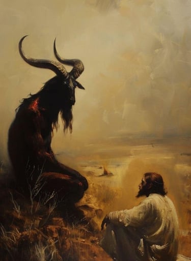 painting of Jesus' 40 days in the desert with Satan in goat form 