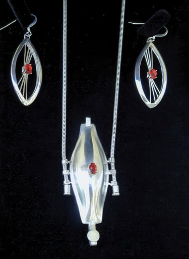 Sterling Silver and Fire Opal Necklace and Earring Set.