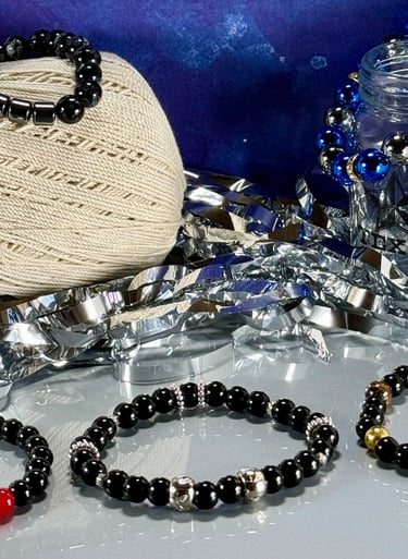 black beaded bracelet with silver accents