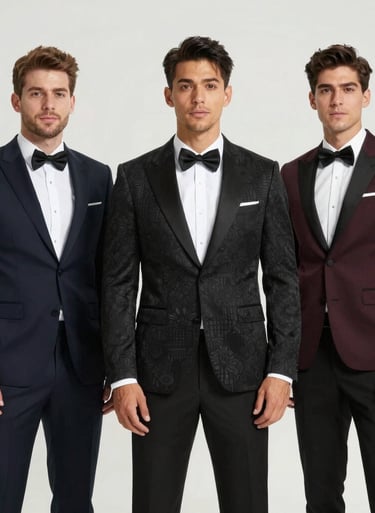 A selection of men's casual and formal clothing neatly displayed on hangers.
