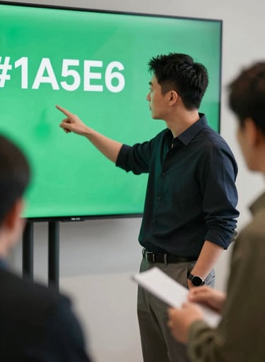 Behind the scenes of a commercial shoot, a creative director pointing at a screen, professional and busy atmosphere, high-end fashion vibe, with #1A5E63 color elements in the decor.