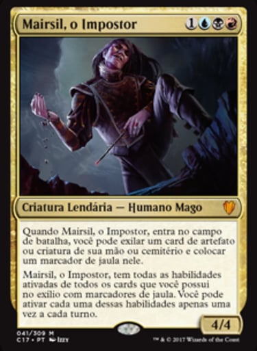 Portuguese Mairsil, o Impostor Magic: The Gathering card featuring character art of a wizard in a cave.